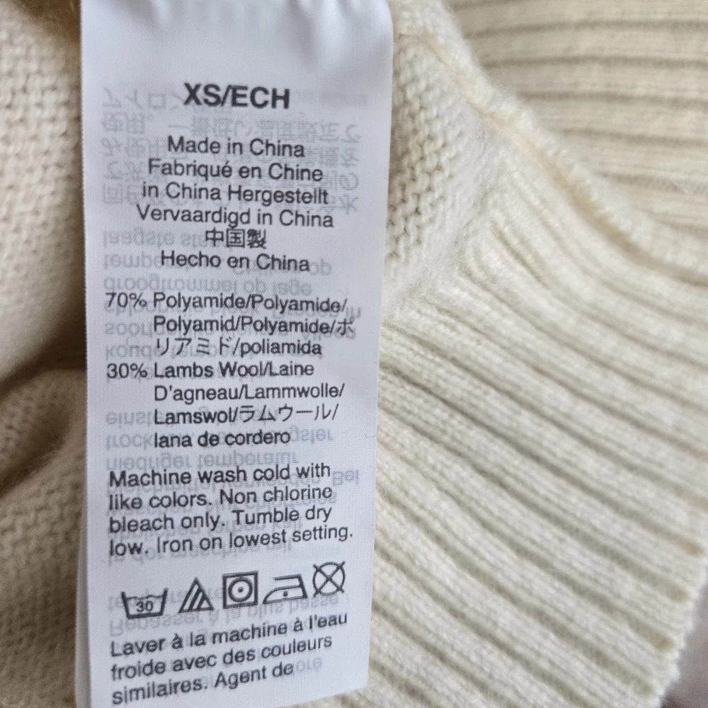 J. Crew Ivory Sweater Lambswool Blend Crew Neck Retro Rhinestone Trim Womens XS